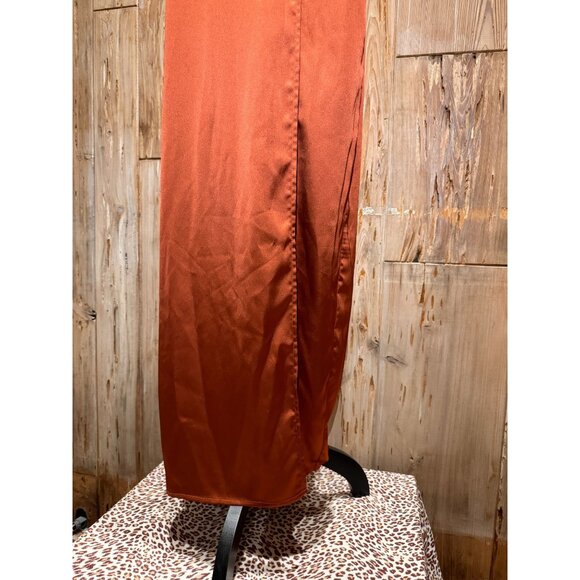 Steele Womens Burnt Orange Slip Maxi Dress With Tie-Back Thigh Slit And Spaghett - Picture 4 of 10